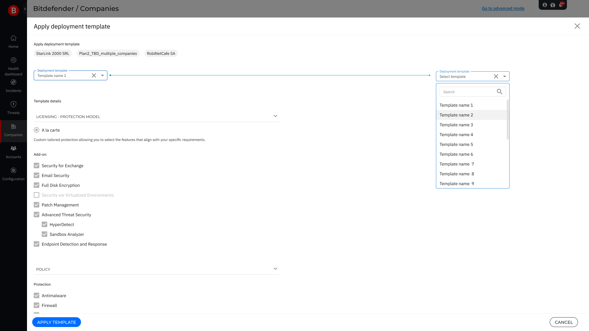 Apply deployment template