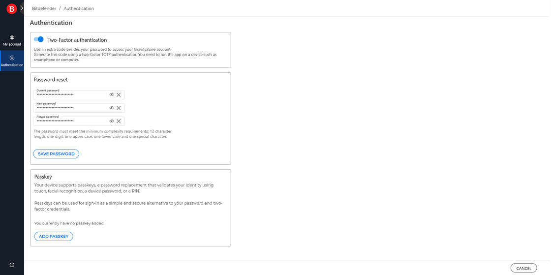 Authentication page