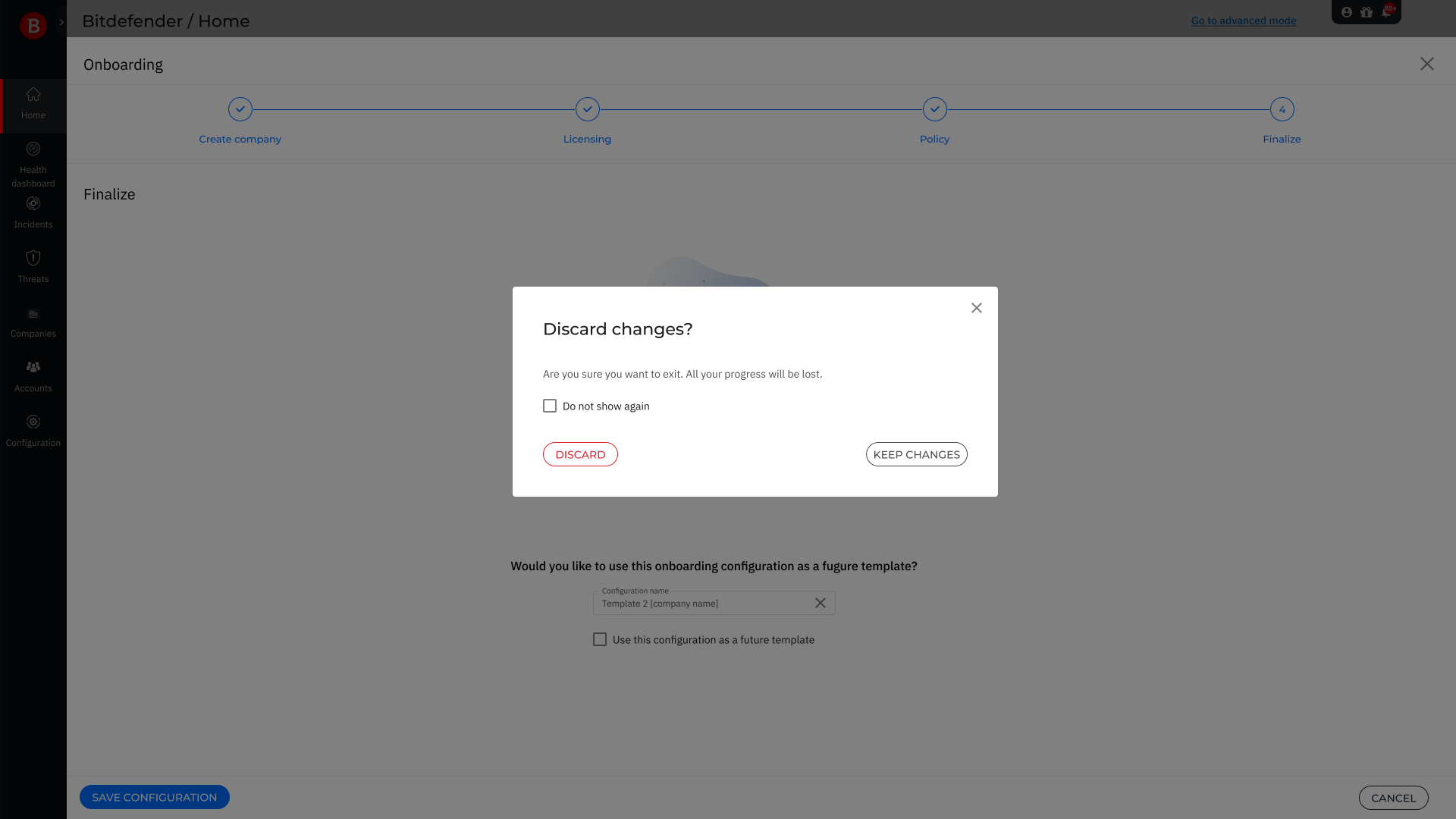 Exit confirmation dialog
