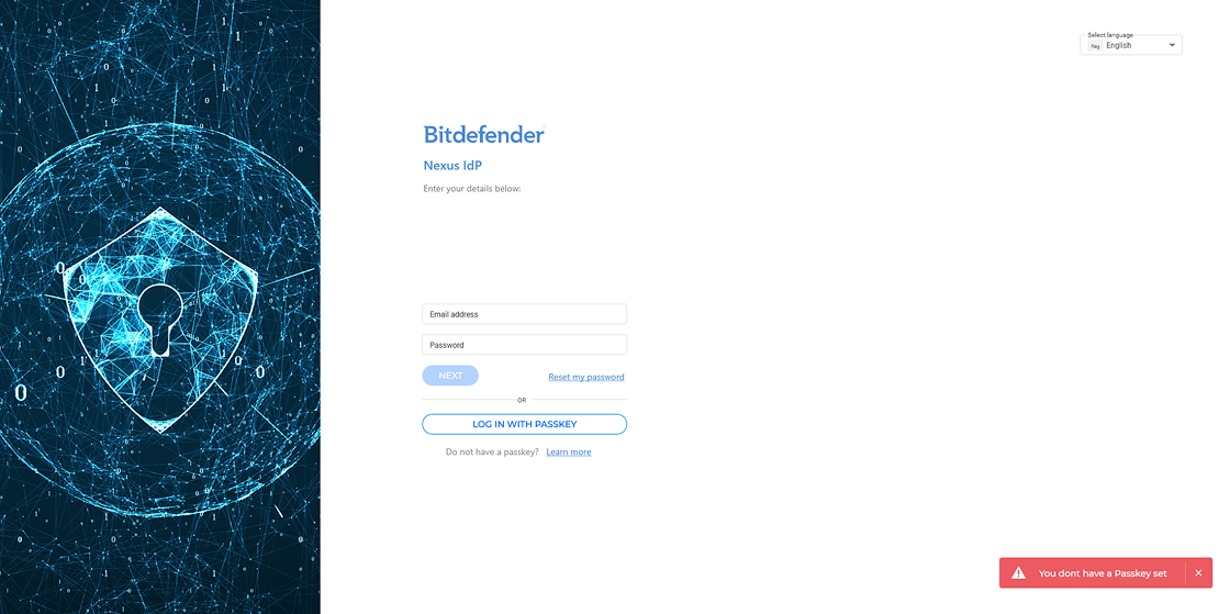 Login screen